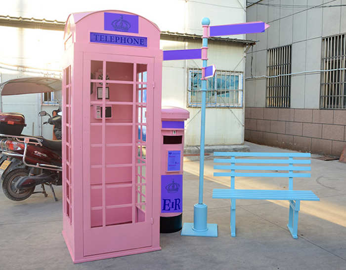 復古鐵藝工藝品網紅店電話亭大型戶外裝飾擺件