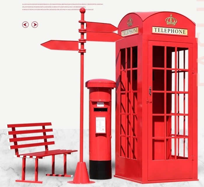網紅店電話亭攝影道具復古鐵藝郵筒書亭
